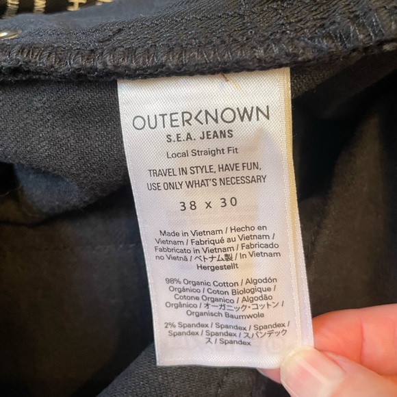 Outerknown Jet Black Organic Cotton Local Straight Fit S.E.A. Jeans 38x30 NWT - Picture 8 of 10